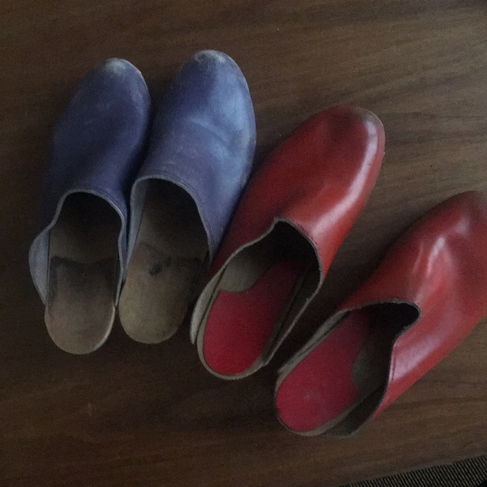 Vintage leather and wood clogs